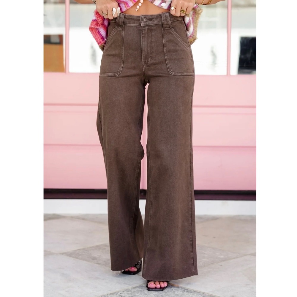 Judy Blue Retro Wide Leg Jeans Brown Garment Dyed Raw Hem Plus size 20W